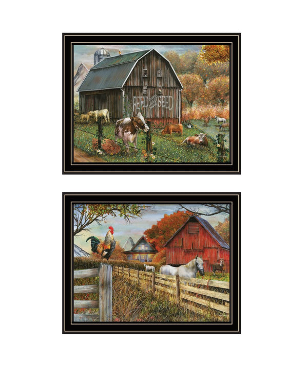 HomeRoots Set of Two Farmhouse-Inspired Feed and Seed Black Framed Prints for Modern Home Decor Displays 568776