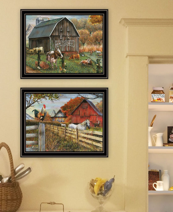 HomeRoots Set of Two Farmhouse-Inspired Feed and Seed Black Framed Prints for Modern Home Decor Displays 568776