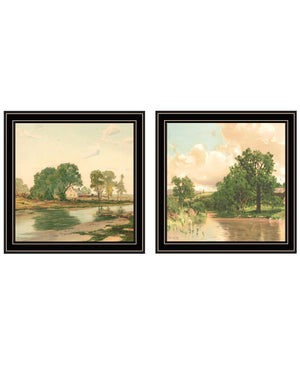 HomeRoots Set of Two Rustic Country Pond and Farmhouse Black Framed Art Prints for Charming Wall Decor 568778