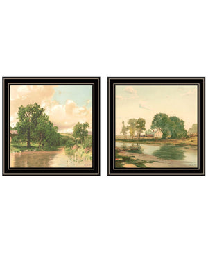 HomeRoots Set of Two Rustic Country Pond and Farmhouse Black Framed Art Prints for Charming Wall Decor 568778
