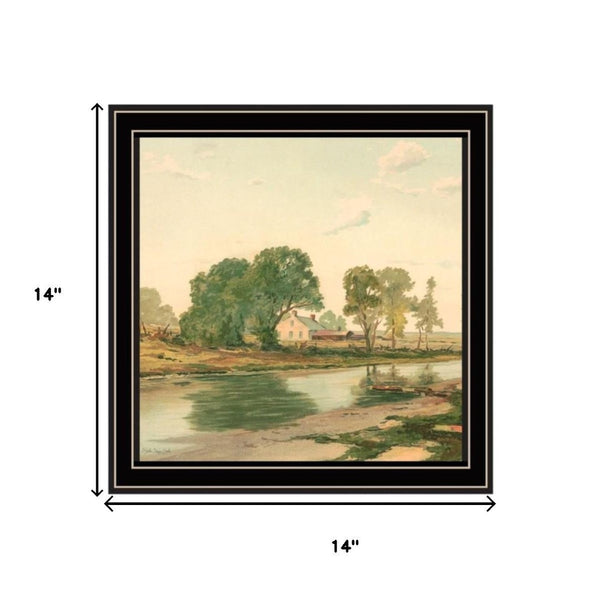 HomeRoots Set of Two Rustic Country Pond and Farmhouse Black Framed Art Prints for Charming Wall Decor 568778