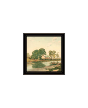 HomeRoots Set of Two Rustic Country Pond and Farmhouse Black Framed Art Prints for Charming Wall Decor 568778