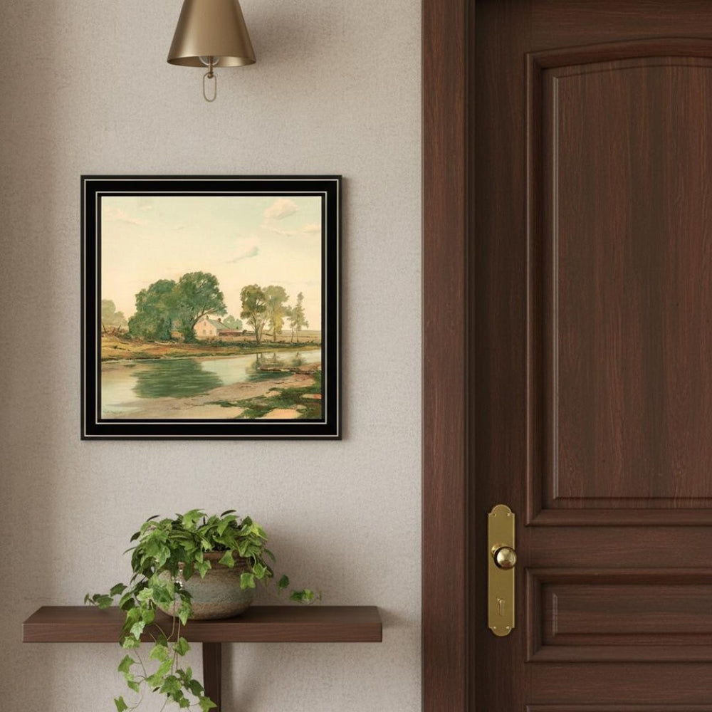 HomeRoots Set of Two Rustic Country Pond and Farmhouse Black Framed Art Prints for Charming Wall Decor 568778