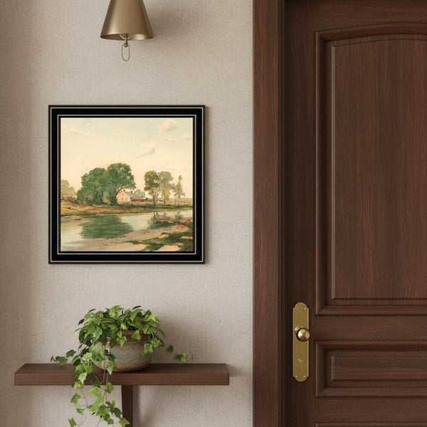HomeRoots Set of Two Rustic Country Pond and Farmhouse Black Framed Art Prints for Charming Wall Decor 568778