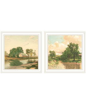 HomeRoots Set of Two Charming Country Pond and Farmhouse Framed Wall Art for Timeless Home Decor Accent 568779