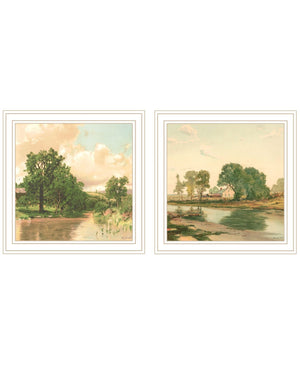 HomeRoots Set of Two Charming Country Pond and Farmhouse Framed Wall Art for Timeless Home Decor Accent 568779