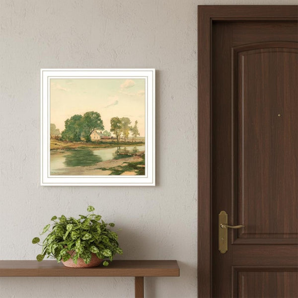 HomeRoots Set of Two Charming Country Pond and Farmhouse Framed Wall Art for Timeless Home Decor Accent 568779