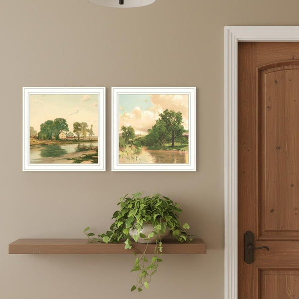 HomeRoots Set of Two Charming Country Pond and Farmhouse Framed Wall Art for Timeless Home Decor Accent 568779