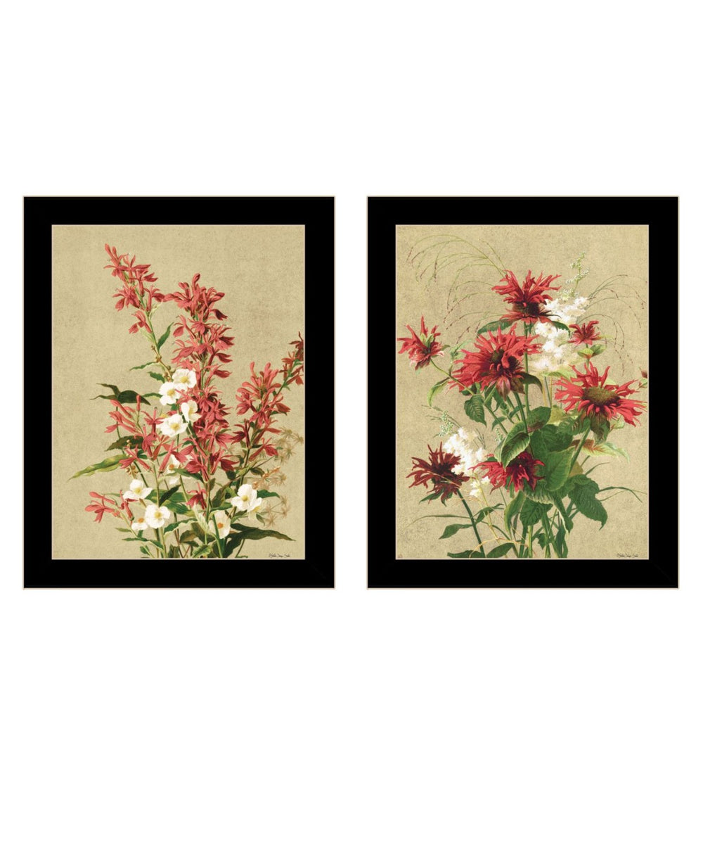 HomeRoots Set of Two Meadow Flower Prints - Elegant Black Framed Wall Art for Home & Office Décor 568783