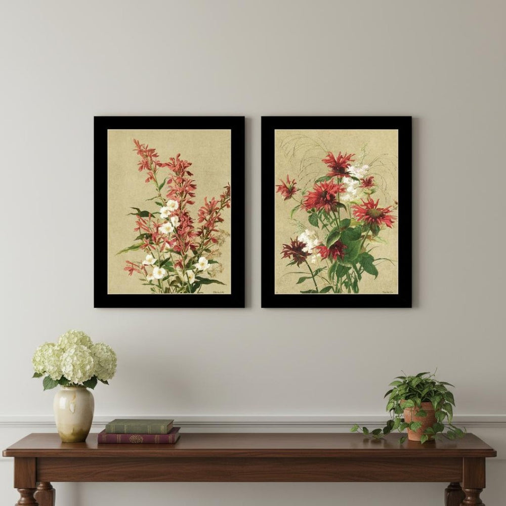 HomeRoots Set of Two Meadow Flower Prints - Elegant Black Framed Wall Art for Home & Office Décor 568783