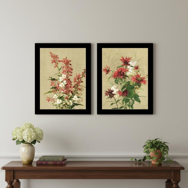 HomeRoots Set of Two Meadow Flower Prints - Elegant Black Framed Wall Art for Home & Office Décor 568783