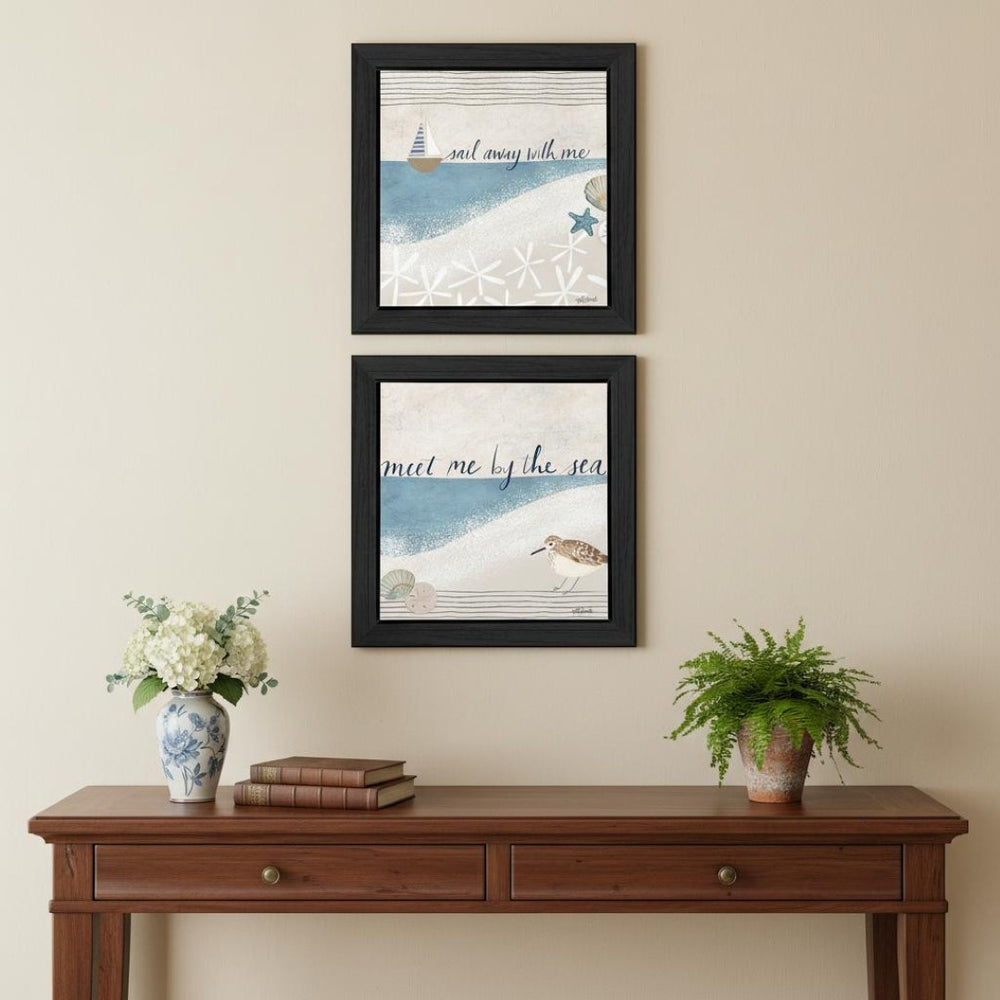 HomeRoots Set of Two Coastal-Inspired Framed Wall Art Prints - Modern Sail Away Decor for Home & Office 568794