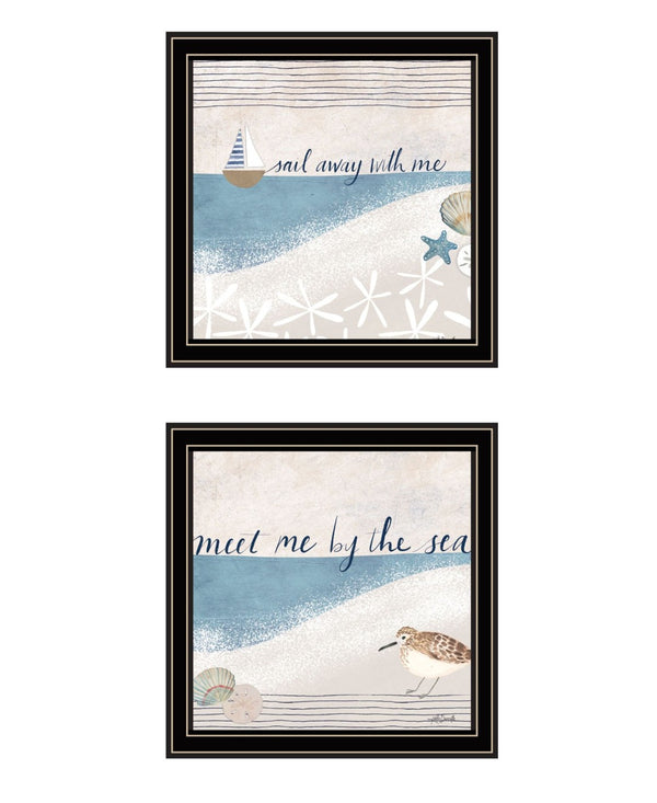 HomeRoots Set of Two Coastal Nautical Framed Wall Art – Modern Black Frames for Stylish Home Décor Accents 568795