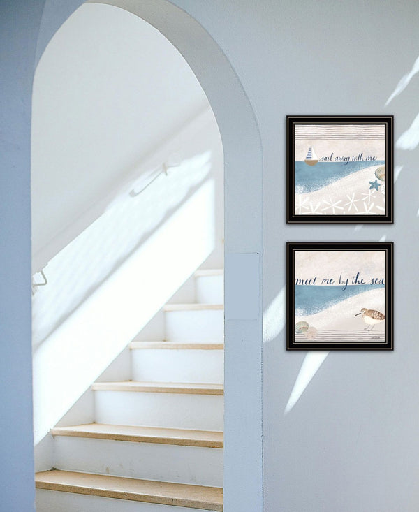 HomeRoots Set of Two Coastal Nautical Framed Wall Art – Modern Black Frames for Stylish Home Décor Accents 568795