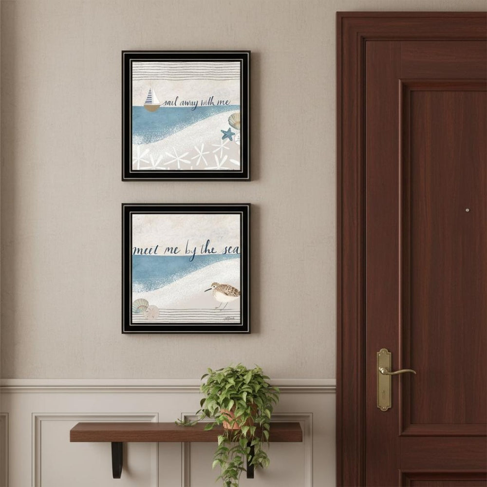 HomeRoots Set of Two Coastal Nautical Framed Wall Art – Modern Black Frames for Stylish Home Décor Accents 568795