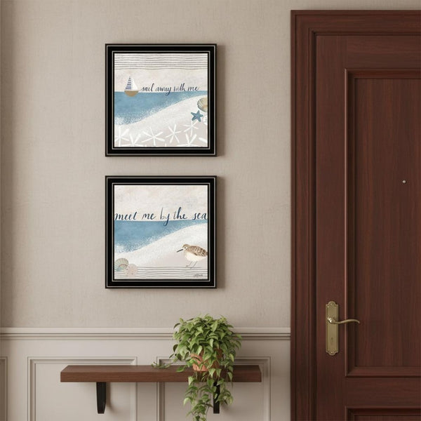 HomeRoots Set of Two Coastal Nautical Framed Wall Art – Modern Black Frames for Stylish Home Décor Accents 568795