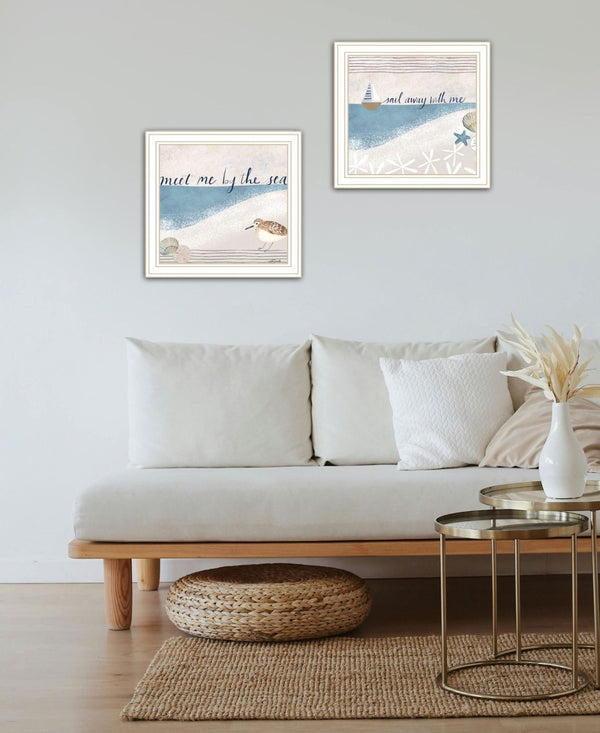 HomeRoots Set of Two Coastal Sailboat Wall Art Prints in White Frames – Modern Nautical Decor for Any Room 568796