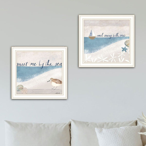 HomeRoots Set of Two Coastal Sailboat Wall Art Prints in White Frames – Modern Nautical Decor for Any Room 568796
