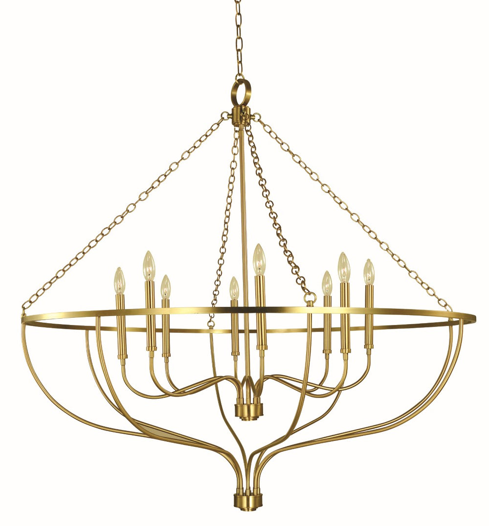 Framburg 8-light Elegant Town Foyer Chandelier With Unique Masculine Design And Feminine Curves, Usa-made Brushed Brass Metal 5688 Br
