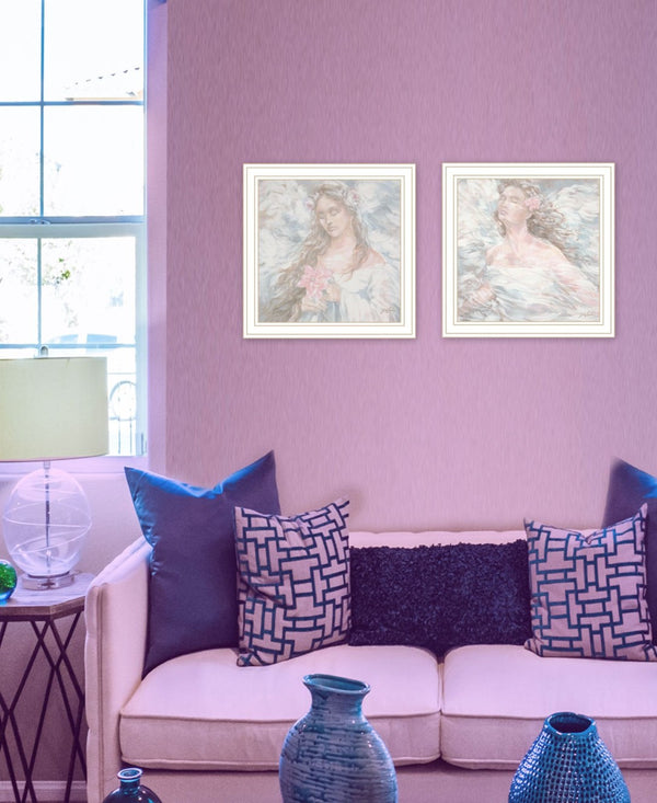 HomeRoots Set of Two White Framed "To Be Free - Love Angel" Wall Art Prints for Modern Home Decor Style 568800