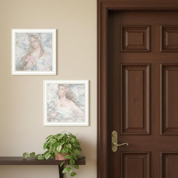 HomeRoots Set of Two White Framed "To Be Free - Love Angel" Wall Art Prints for Modern Home Decor Style 568800