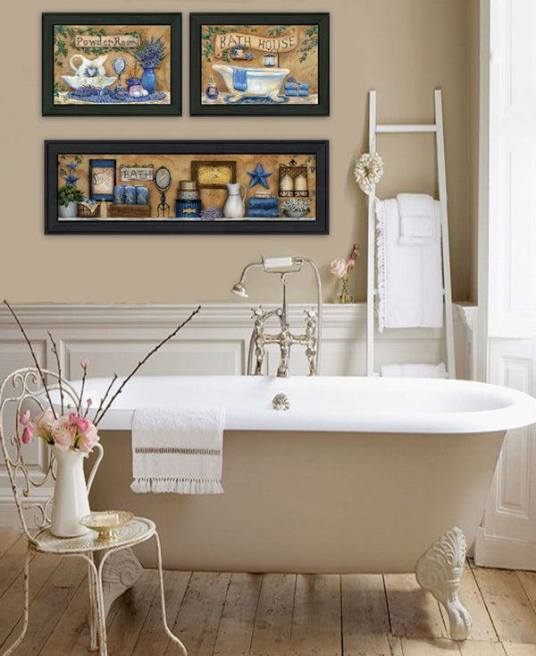 HomeRoots Set of Three Framed Lavender Bath Prints – Spa-Inspired Wall Art for Relaxation & Serenity 568806