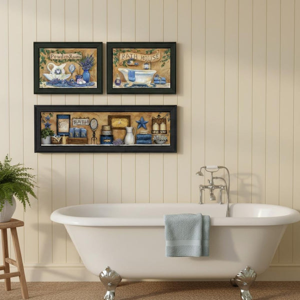HomeRoots Set of Three Framed Lavender Bath Prints – Spa-Inspired Wall Art for Relaxation & Serenity 568806