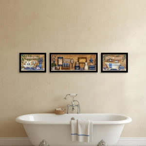 HomeRoots Set Of Three Relaxing Lavender Bath Prints in Black Frames for a Serene Bathroom Decor Upgrade 568807