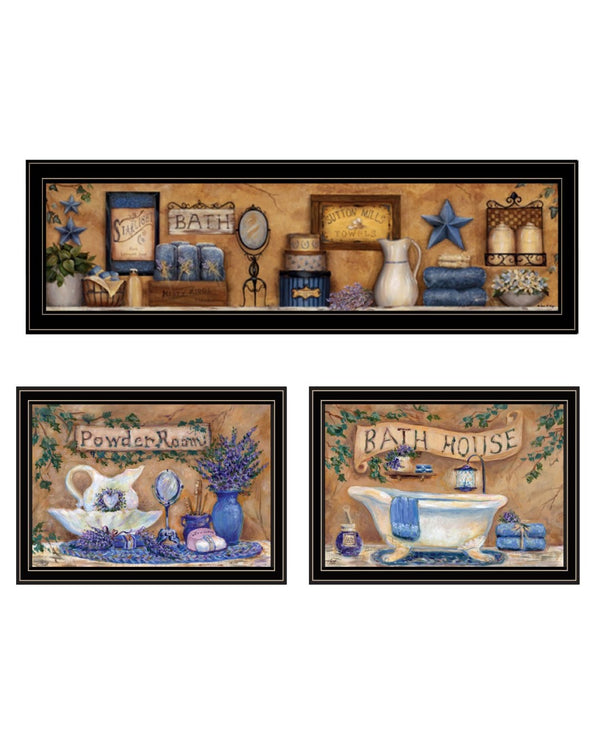 HomeRoots Set of Three Spa-Inspired Lavender Bath Framed Wall Art Panels for Stylish Bathroom Décor Upgrade 568808
