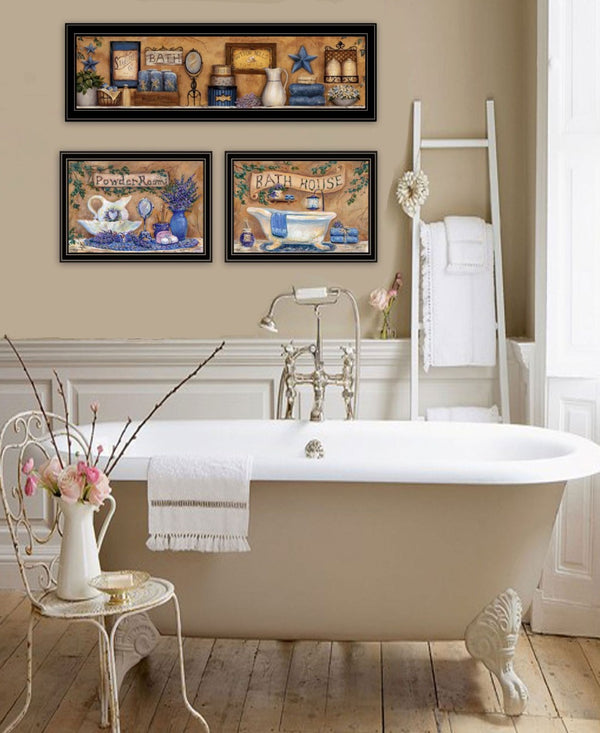 HomeRoots Set of Three Spa-Inspired Lavender Bath Framed Wall Art Panels for Stylish Bathroom Décor Upgrade 568808