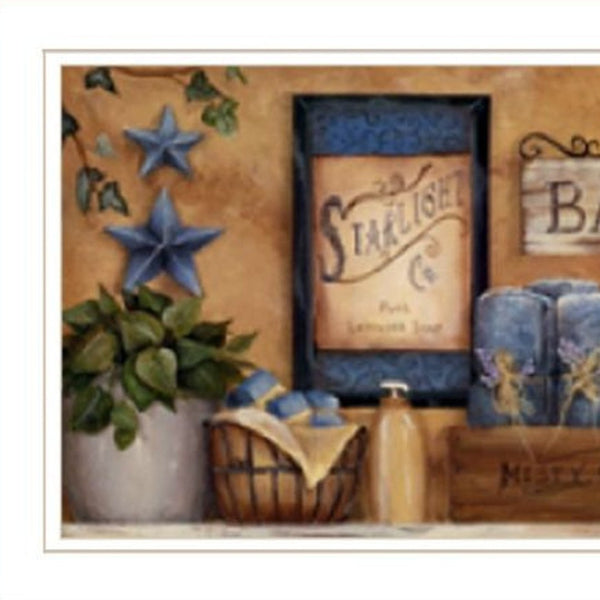 HomeRoots Set of Three Relaxing Lavender Bath Art Prints in White Frames for a Tranquil Bathroom Decor Refresh 568809