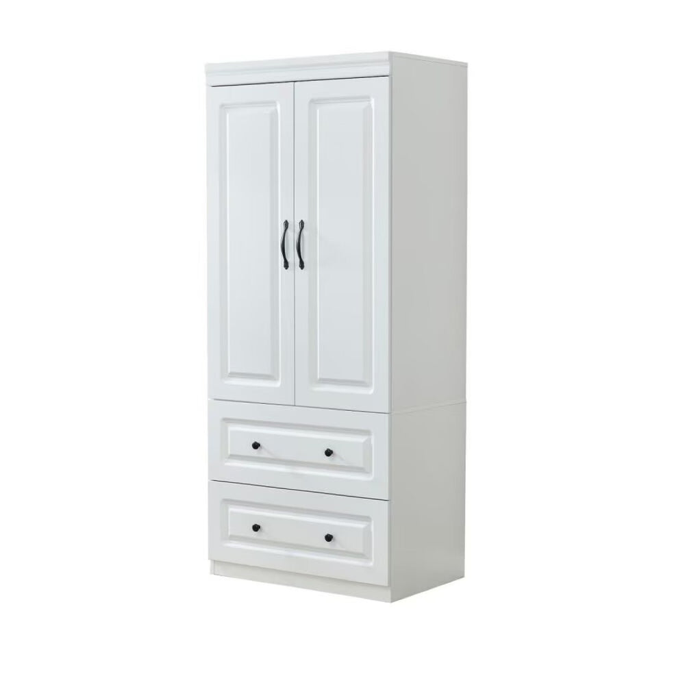 HomeRoots 74" White Modern Two-Door, Two-Drawer Combo Dresser - Stylish Storage Solution for Any Bedroom Decor 568810