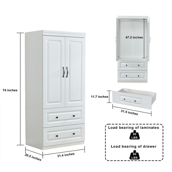 Homeroots 74" White Two Door Two Drawer Combo Dresser – Stylish Storage Solution For Any Bedroom Decor!  Manufactured Wood 568810