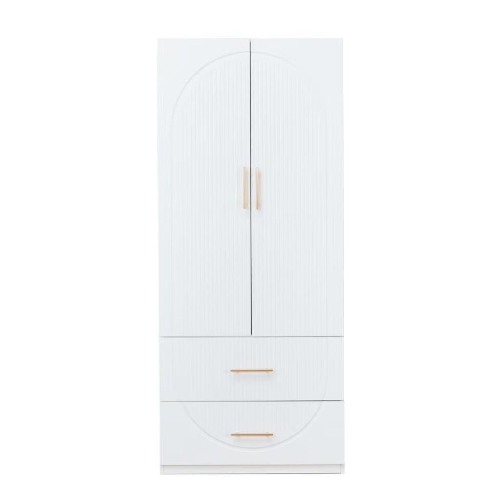 HomeRoots 74" Elegant White Carved Geometric Combo Dresser with Gold Accents for Stylish Storage Solutions 568811