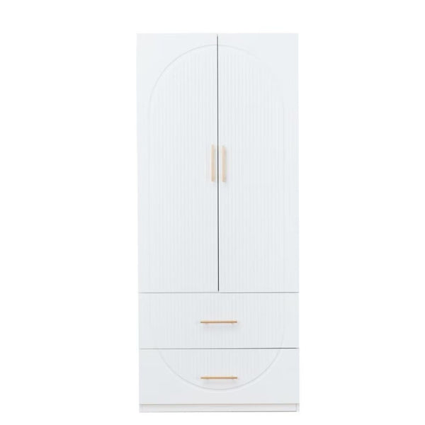 HomeRoots 74" Elegant White Carved Geometric Combo Dresser with Gold Accents for Stylish Storage Solutions 568811