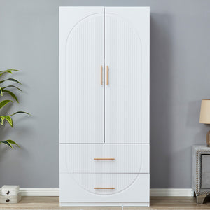 Homeroots 74" White Carved Geometric Combo Dresser With Two Doors & Drawers - Stylish Storage Solution  Manufactured Wood 568811