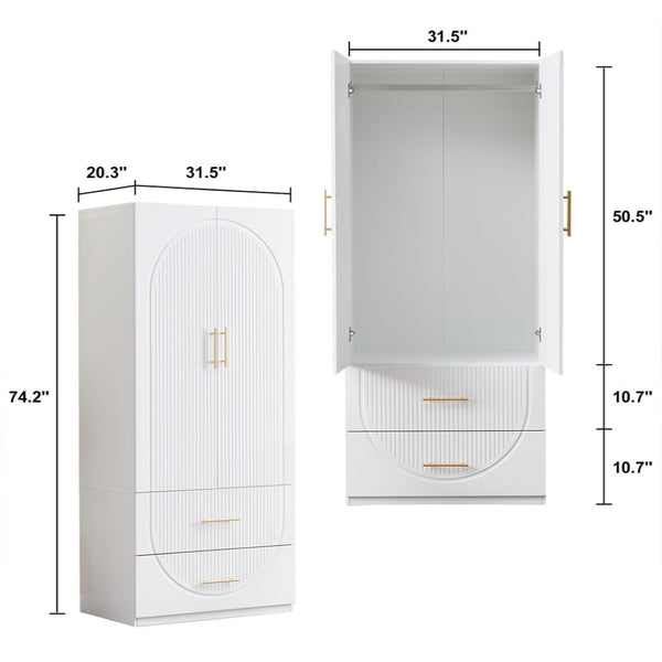 Homeroots 74" White Carved Geometric Combo Dresser With Two Doors & Drawers - Stylish Storage Solution  Manufactured Wood 568811