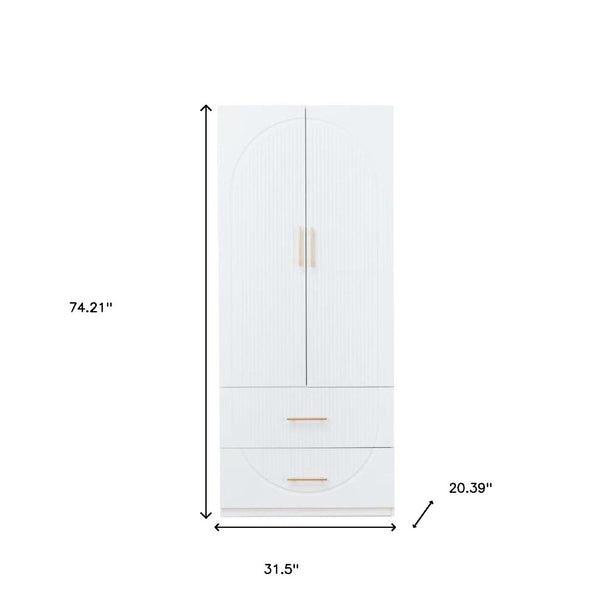 Homeroots 74" White Carved Geometric Combo Dresser With Two Doors & Drawers - Stylish Storage Solution  Manufactured Wood 568811
