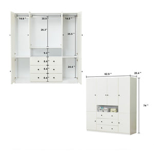 Homeroots 74" White Wood Six-door Combo Dresser With Three Drawers – Stylish Storage Solution For Any Room  Manufactured Wood 568812