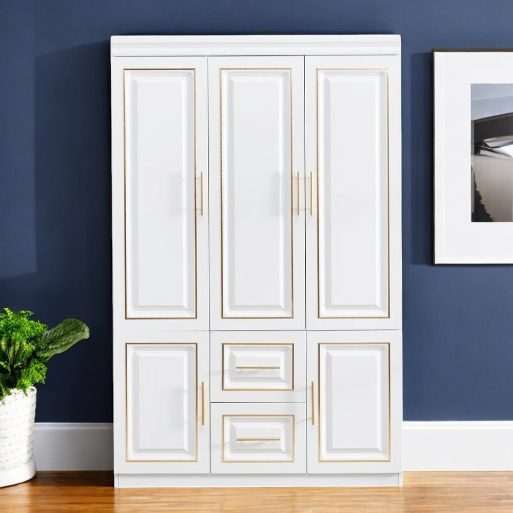 Homeroots 74" White And Gold Combo Dresser - Stylish Five Door, Two Drawer Storage Solution For Any Room  Manufactured Wood 568813