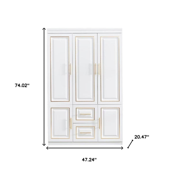 Homeroots 74" White And Gold Combo Dresser - Stylish Five Door, Two Drawer Storage Solution For Any Room  Manufactured Wood 568813