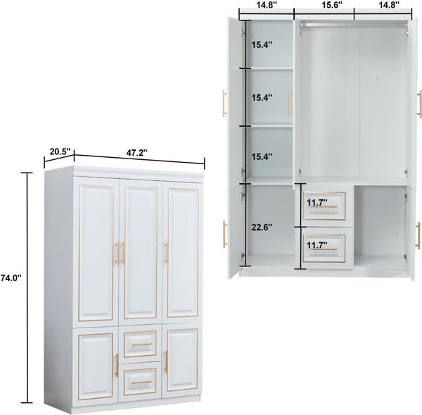 Homeroots 74" White And Gold Combo Dresser - Stylish Five Door, Two Drawer Storage Solution For Any Room  Manufactured Wood 568813