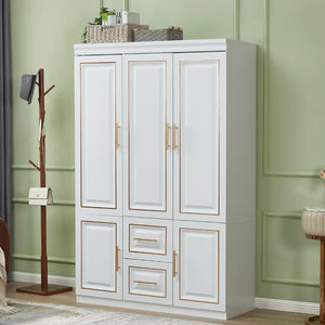 Homeroots 74" White And Gold Combo Dresser - Stylish Five Door, Two Drawer Storage Solution For Any Room  Manufactured Wood 568813