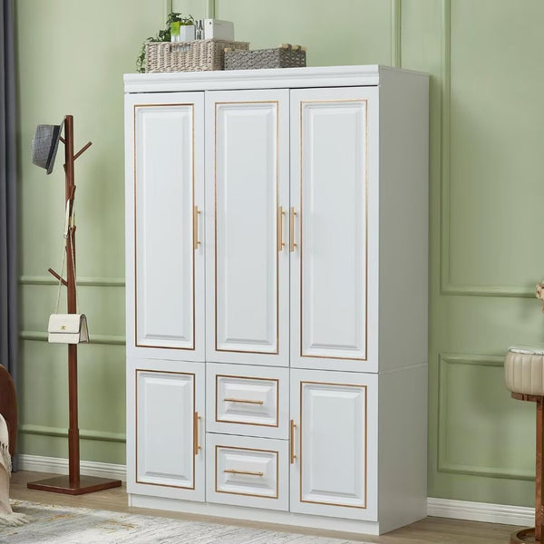 Homeroots 74" White And Gold Combo Dresser - Stylish Five Door, Two Drawer Storage Solution For Any Room  Manufactured Wood 568813