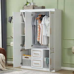 Homeroots 74" White And Gold Combo Dresser - Stylish Five Door, Two Drawer Storage Solution For Any Room  Manufactured Wood 568813