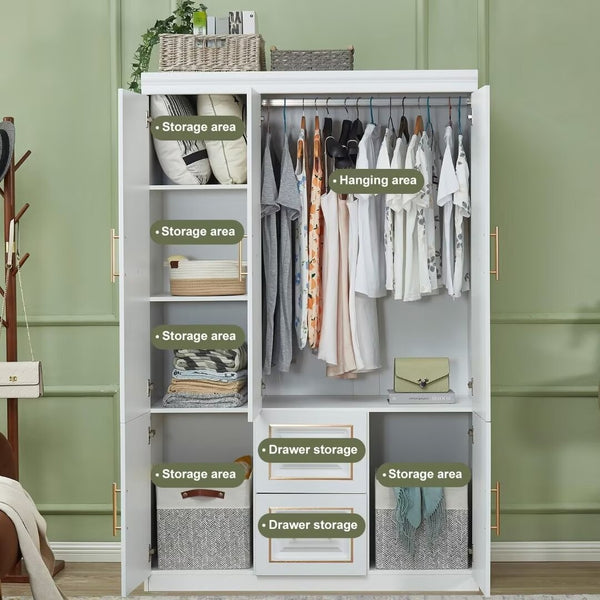 Homeroots 74" White And Gold Combo Dresser - Stylish Five Door, Two Drawer Storage Solution For Any Room  Manufactured Wood 568813