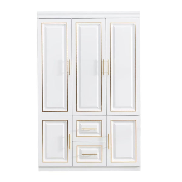 HomeRoots 74" Elegant White and Gold Combo Dresser with 5 Doors and 2 Drawers for Stylish Bedroom Storage Solutions 568813