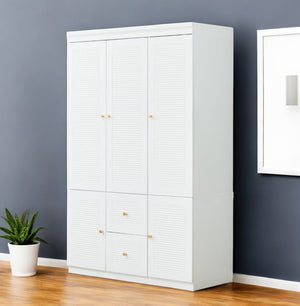 Homeroots 74" Elegant White Five-door Two-drawer Combo Dresser For Stylish Bedroom Storage Solutions  Manufactured Wood 568814