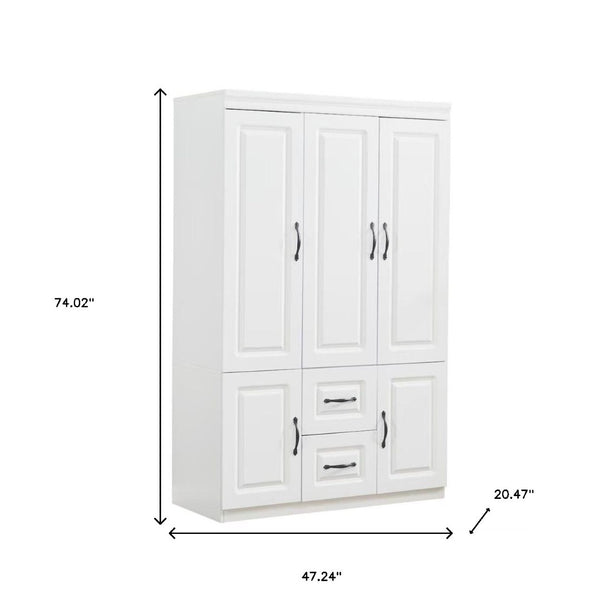 Homeroots 74" Elegant White Five-door Two-drawer Combo Dresser For Stylish Bedroom Storage Solutions  Manufactured Wood 568815