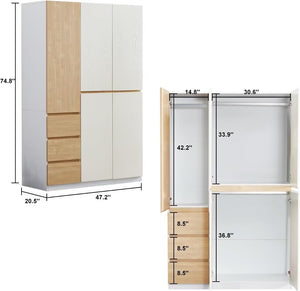 Homeroots 75" White And Natural Combo Dresser With Five Doors & Three Drawers For Stylish Bedroom Storage  Manufactured Wood 568816